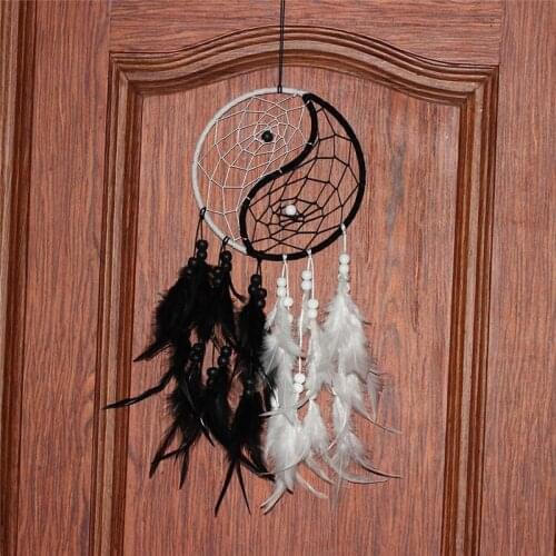 Retro Yin Yang Tai Chi Dream Catcher Home Door Wall Creative Hanging Ornaments Round Black White Room Bedroom Decoration Gift