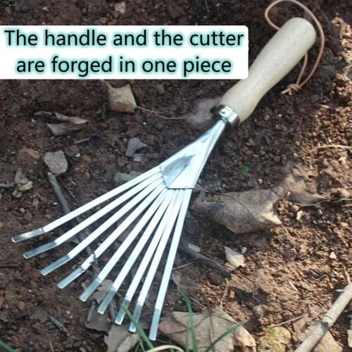 Garden Hand Tools Stainless Steel Nine-Tooth Harrow Nail Rake Loose Soil Bonsai Shovel Rake Gardening Planting Weeding Tool