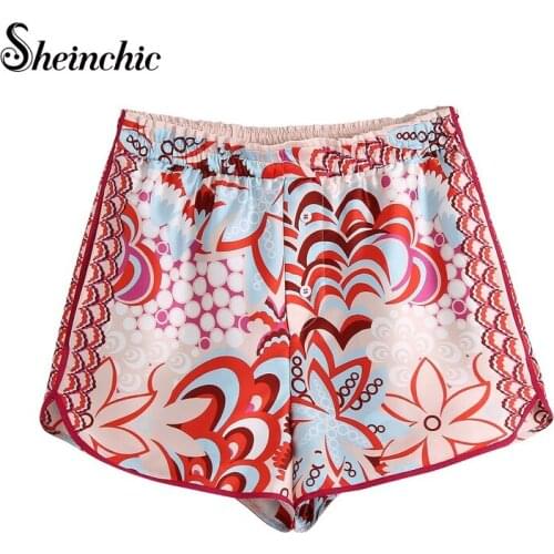 Women Boho Printed Shorts Pant Lady High Waist Crimping Slim Short Pant Girl Streetwear Female Floral Bohemian Fashion Short