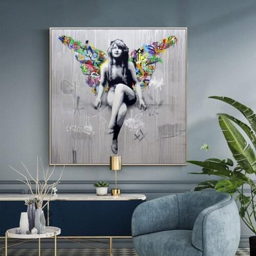 Modern Painting Street Griffiti Art Canvas Abstract Posters and Print on the Wall Angel Wings Picture for Living Room Home Decor