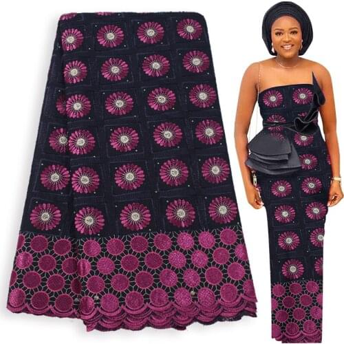 Fabricbob 100% Cotton Swiss Voile Lace Fabric High Quality African Party Rhinestone Embroidery Nigerian Lace Fabric 2.5 Yards