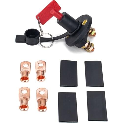 12V 24V 200A Car Battery Disconnect Switch Kill Cut Off Switch Isolator + Key + Wire Lug Set for Marine SUV ATV Truck Boat