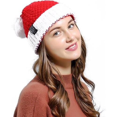 High Quality Plush Ball Hats Men Women Baggy Warm Crochet Winter Wool Knit Ski Christmas Caps Hat Santa Claus Caps