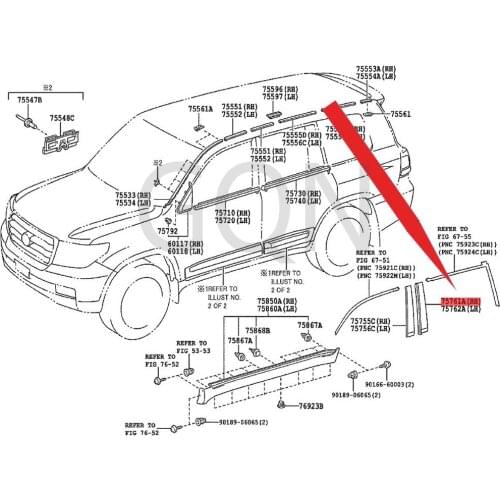 Right rear door window frame front protection strip 2007-Toy ota LAN DCR UI middle door front trim strip rear door black trim