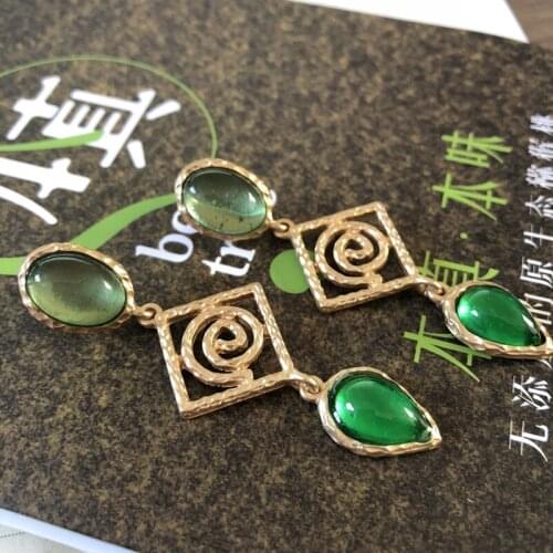 Green Opal Teardrop Filigree Geometric Stud Earring