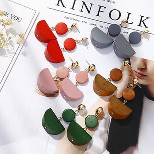 New Fashion Style Retro Wood Geometric Cicrle Earrings Tassel Long Earrings For Women Alloy Jewelry Accessories 2020