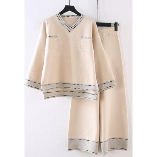 Womens suits, casual wide-leg pants, two-piece suit, new style fashion sweater, loose temperament 2 piece sets womens outfits