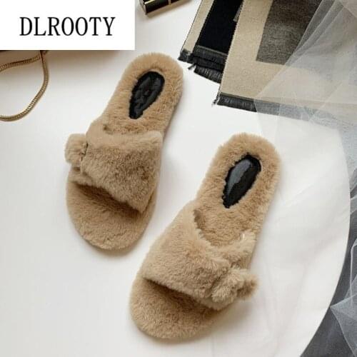 Women Slippers Flips Flops Winter Warm Fur Shoes Soft Female Fashion Solid Casual Platform Home Slides Flat Comfortable