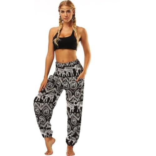 Women Yoga Pants Fitness Trouser Pocket Sport Bottoms Summer High Waist 3D Holiday Vintage Bloomers Dance Loose Beach Harem Pant