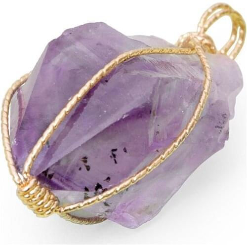 1PC Classic Handmade Twining Irregular Natural Stone Pendant Purple Crystal Pink Quartz Amethysts Crystal Necklace For Women