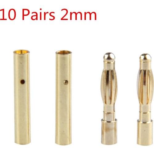 10 Pairs 2mm Banana Plug Gold Plated Copper Brushless Motor Bullet Connector For ESC Battery Wholeale