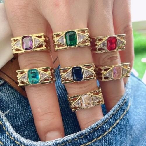 10Pcs Hot Style Multi Color Crystal CZ Stackable Rings Brass Gold Plated Rainbow Open Rings for Women Ladies