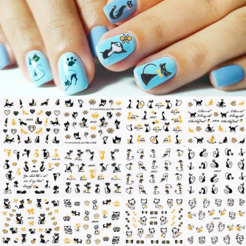 12pcs 3D Gold Black Sticker On Nails Butterfly Cute Cat Cartoon Adhesive Decal Nail Art Decoration Manicure Slider LAJH025-036-2