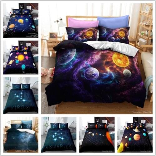 2/3pcs Night Universe Planet Starry Sky Duvet Cover Set Twin Full Queen King Size Bedding Set Bed Linens for Kids Adults Bedroom