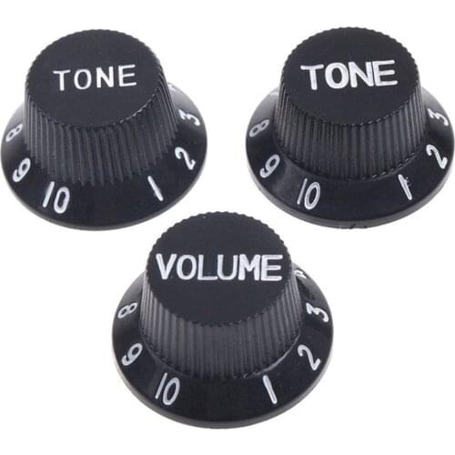 3pcs Plastic Top Hat Style 1 Volume 2 Tone Speed Control Knobs Set for Electric Guitar Replacement Parts, Black