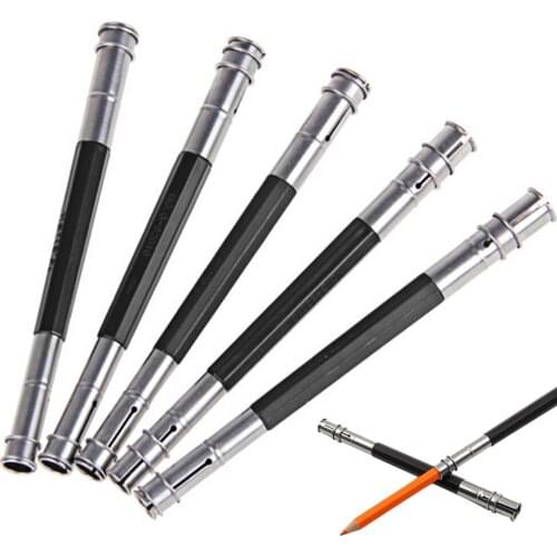 5 Pcs Handy Stainless Steel Dual Head Pencil Lengthener Length Extender Holder Lengthening Tool