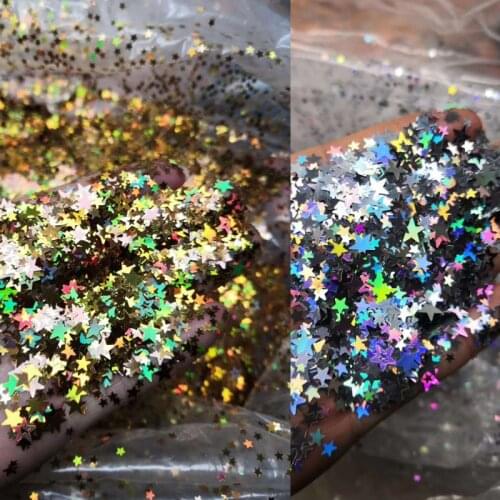 50g/bag Silver/Gold/Black/Red Holographic Mix Size Five-point Hollow Sparkle Stars Nail Art Shape Spangles Sequins Star Glitter