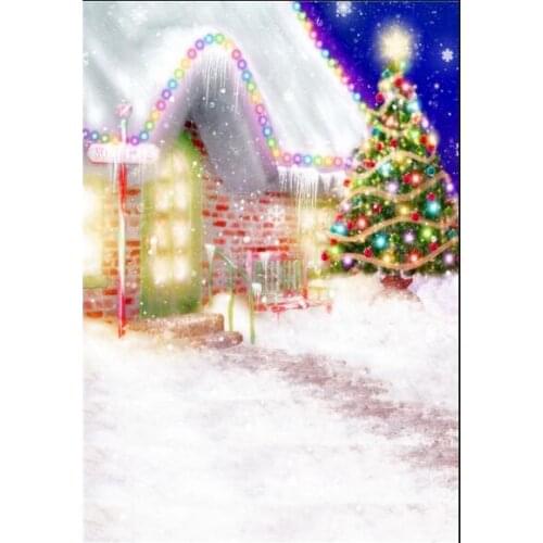 VinylBDS Winter Snow Photography Backdrops Stage Christmas Trees Backdrops Lanterns Snow House Backgrounds Photo Studio