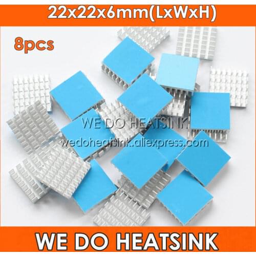 WE DO HEATSINK 8pcs 22x22x6mm Aluminum Heatsink Radiator Cooling Heat Sink Cooler With Thermal Adhesive Double Sided Tapes Pad