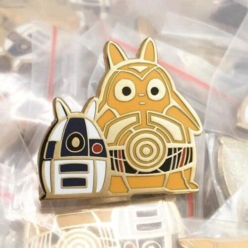 Totoro Robot Brooch R2 C3 Droids Funny Mashup Pin