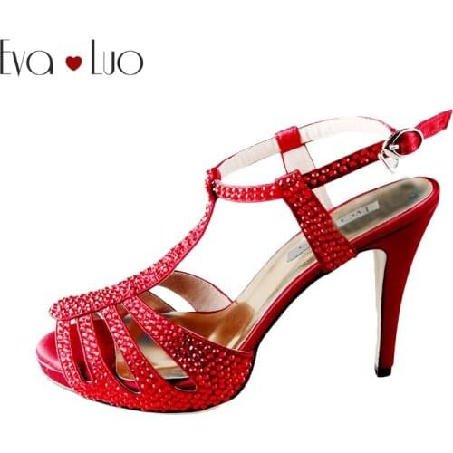 CHS675 Custom Handmade Wine Red Burgundy T-strap Women High Heels Dress Sandals Bridal Wedding Shoes DHL