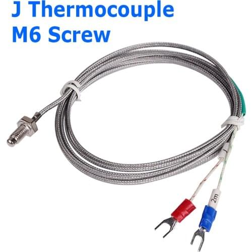J Type M6 Screw Probe Thermocouple Temperature Sensor with 2M Cable for Industrial Temperature Controller