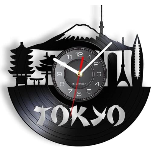Tokyo Skyline Decorative Wall Clock For Enterprise Office Japanese Cityscape Vinyl Album Re-purposed Record Clock Japan Souvenir