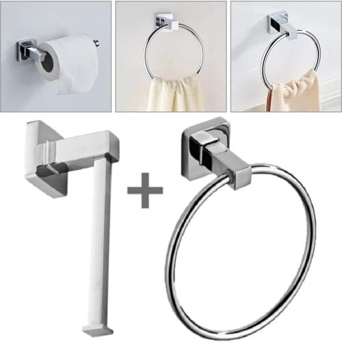 1Pc Chrome Square Bathroom Toilet Roll Holder Towel Ring Set Fittings Included Toilet Paper Holder Bathroom Hardware Accessories