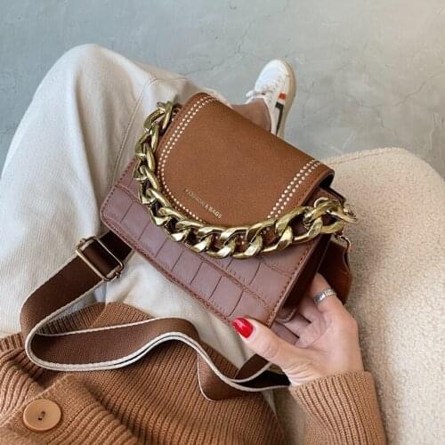 FANTASY Stone Pattern Small Handbags For Women PU Thick Metal Chain Messenger Shoulder Bags 2020 Autumn New Retro Bags Hot Sale