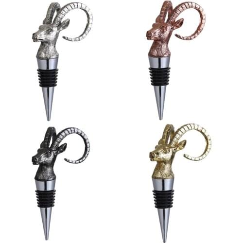 Antelope Head Wine Bottle Stopper Animal Wine Pourer Spout Metal Champagne Cork Vacuum Sealed