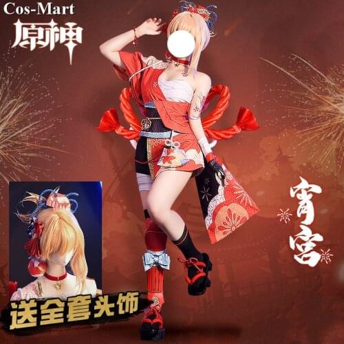 Game Genshin Impact Yoimiya Cosplay Costume Fashion Cute Battle Uniforms Female Activity Party Role Play Clothing S-L New Style
