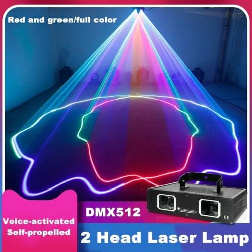 2 Lens RGB Beam Laser Projector Light DMX512 Professional DJ Show Club Holiday Home Bar Stage Lighting For Christmas Sound Party