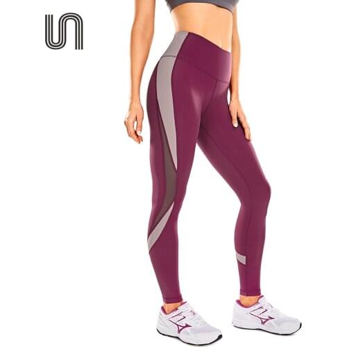 Womens Leggings Naked Feeling Workout Running 25 Inches - High Waist Color Block Mesh Yoga Pants