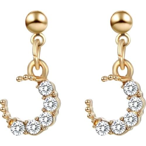 Moon Short Earrings Female Temperament Wild Rhinestones Small Earrings Super Fairy Compact Exquisite Simple Earrings Friends Gif