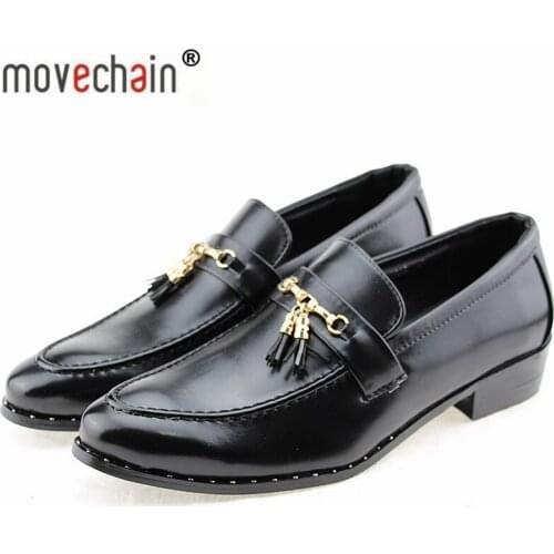Movechain Fashion Mens Tassel Leather Slip-On Shoes Mens Casual Party Wedding Loafers Man Driving Flats Moccasins Oxfords