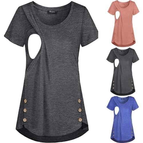 Maternity Fashion Womens Solid Color Buttons Breastfeeding New Fashion Trends Shirts Comfortable Tops