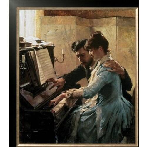 Play the piano Lovers Oil Painting Embroidery Needlework 14CT Counted Unprinted DIY Cross Stitch Kits Handmade Arts Decor