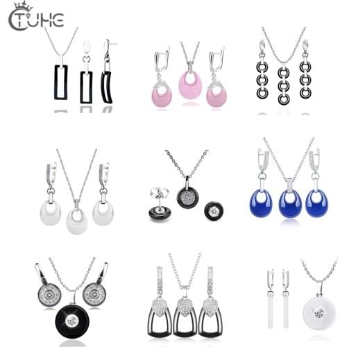 Fashion Women Jewelry Ceramic Set Black White Pink Blue Color Party Jewelry Smooth Material Wedding Engagement Party Gifts