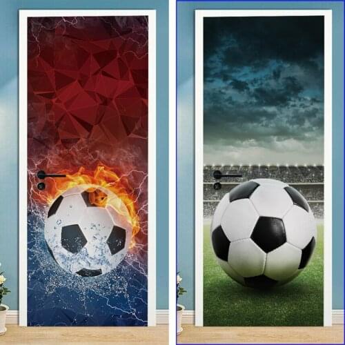 Passionate Football Door Sticker for Boys Rooms Mural Living Room Kitchen Door Decoration Wallpaper PVC Waterproof Wall Decals