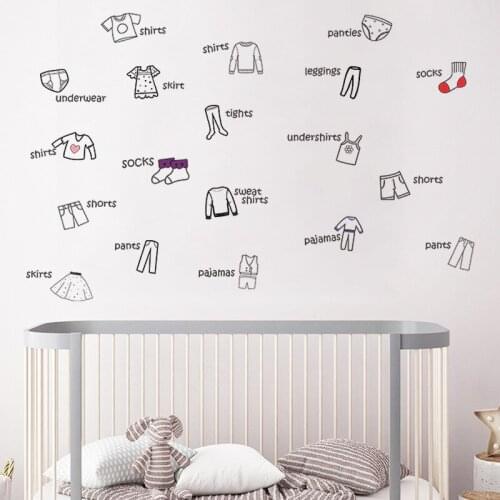English Clothing Logo Wall Stickers Kids Bedroom Decor Nursery Early Education Boy Girl Children Room Decor Wardrobe Decals