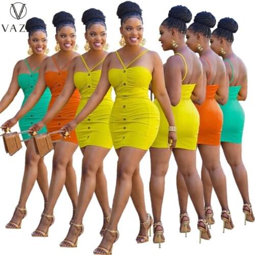VAZN 2021 New Little Chap Sweet Solid Simple Halter Off Shoulder Energy Daily Young Thin Mini Women For Evening Robe