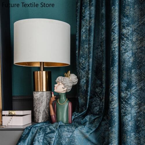 2021 New Postmodern Minimalist New Flannel Thickened Blackout Curtains Blue Nordic Living Room Bedroom Balcony High-grade Velvet