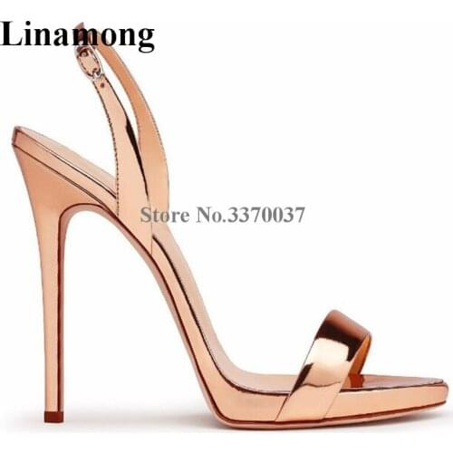 Summer New Fashion Women One Strap Classical Style Stiletto Heel Sandals Back Strap Gold High Heel Sandals Formal Dress Shoes