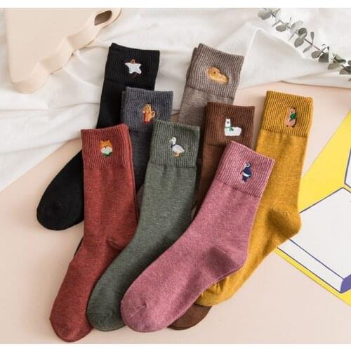 Jeseca New Hot Embroidery Cartoon Cute Womens Socks College Style Cotton Long Socks for Women Harajuku Vintager Streetwear Sock