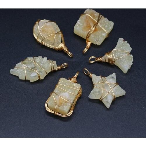 New Style Natural Stone Pendant Irregular Winding Yellow Crystal For Jewelry Making DIY Necklace Bracelet Accessory
