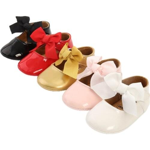 Lovley Baby Girls First Walkers Infant Baptism Shoes Anti-slip PU Leather Soft Sole Flats with Ribbon Bow Toddler Sneakers