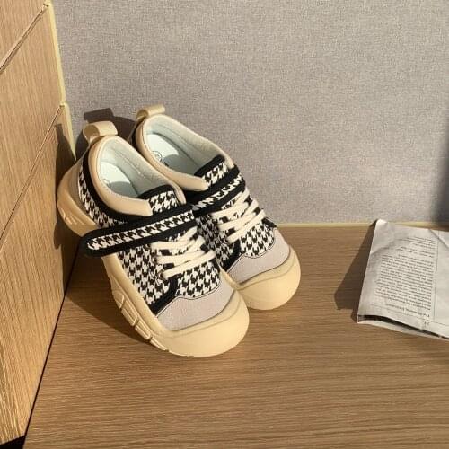 2021 Autumn Canvas Shoes Korean Round Head Lace-Up All-Match Comfortable Single Shoes Female Velcro Thick-Soled Cute CasualShoeS