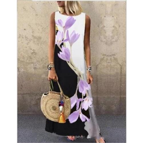 Sundress Women Summer Dress 2020 Printing Sexy Dress Midi Plus Size Casual Linen Loose Sleeveless printed Long Maxi Dress