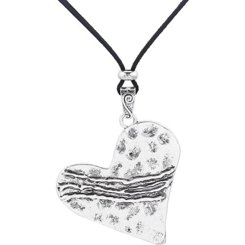 1pcs Large Abstract Charms Heart Pendant Collar Black Faux Suede Leather Rope Chain Necklace Jewelry