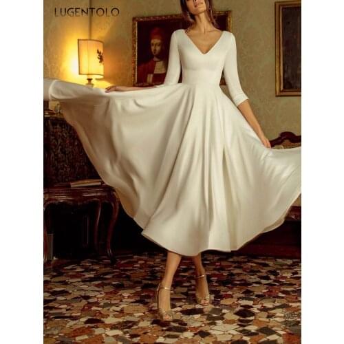 Princess Dress Sexy V-neck Big Swing Empire Party Dresses Female Elegant White High Waist Spring Slim Long Dress Lugentolo